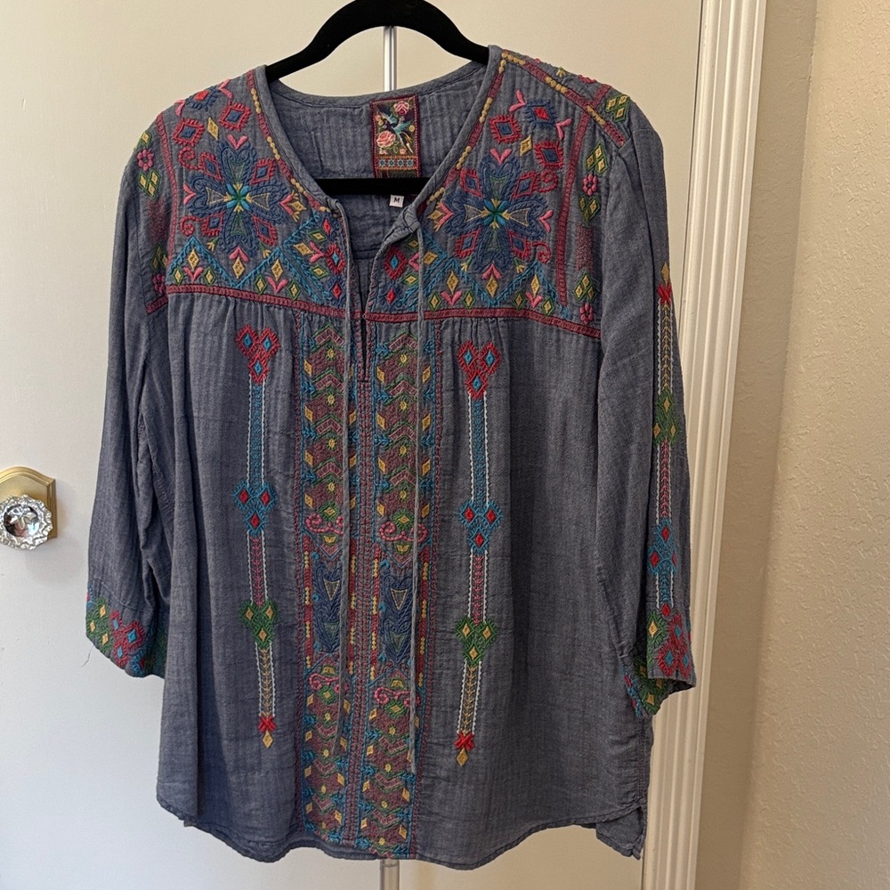 Johnny Was denim Embroidered Women's Top